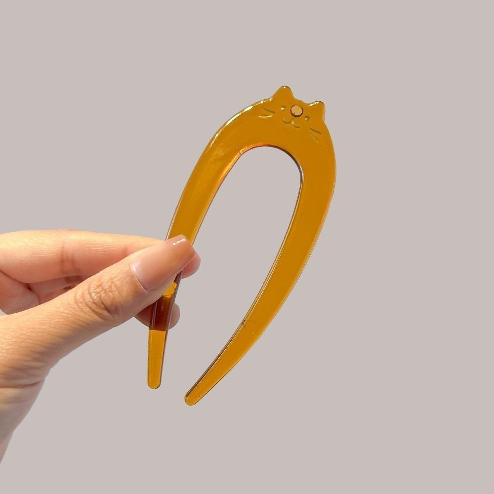 Cartoon Cat Pattern Hair Fork U-Shaped Hair Ornament New Hairpin  Gift