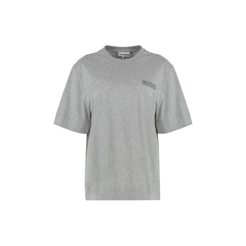 Ganni Ss23 Solid Color Letter Print Regular Sleeve T-Shirt Women tops Gray T3173921
