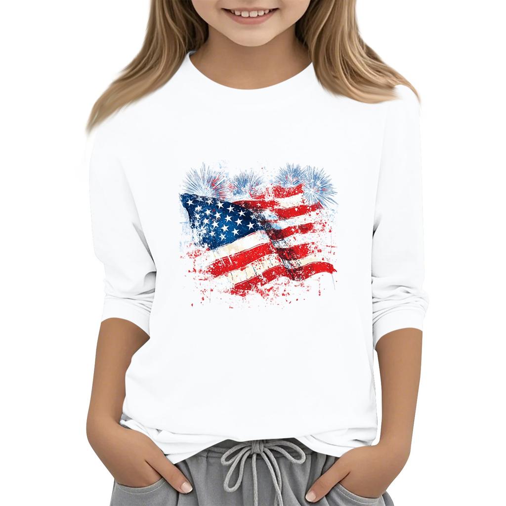Kinder-T-Shirt mit Rundhalsausschnitt, Dreiviertelärmeln und Dreiviertelärmeln zum Unabhängigkeitstag