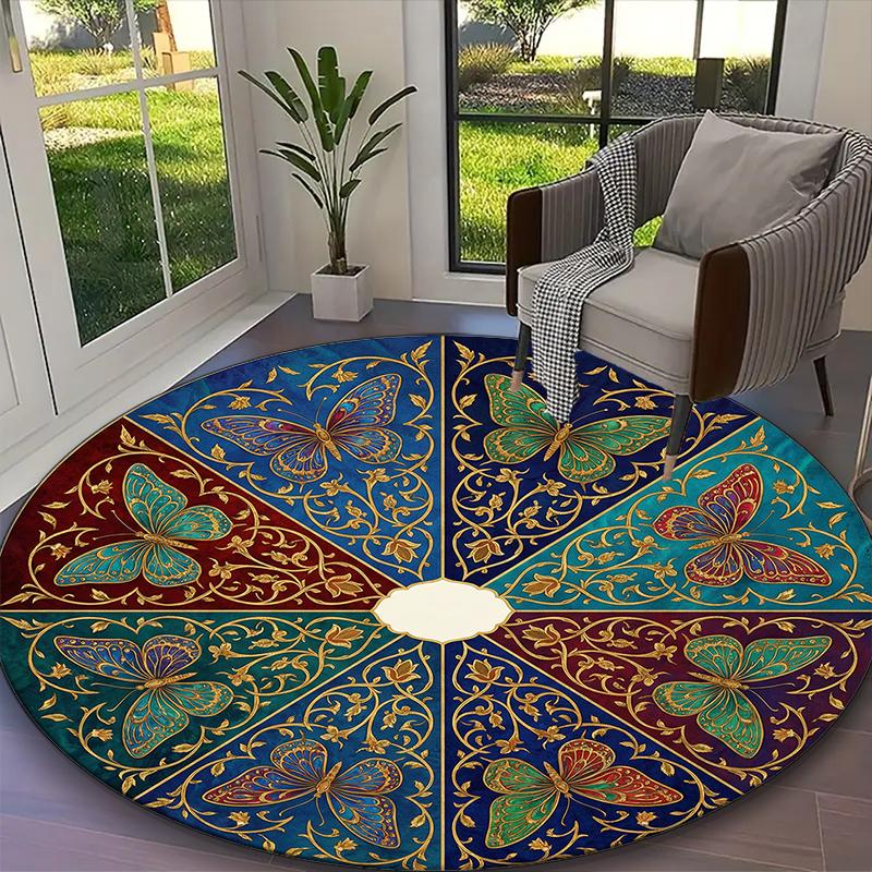 

1pc Mauve Purple Butterfly Rose Dragonfly Printed Chair Rug for Home Office Use, Living Room Kitchen Game Room Round Carpet Diameter 60cm