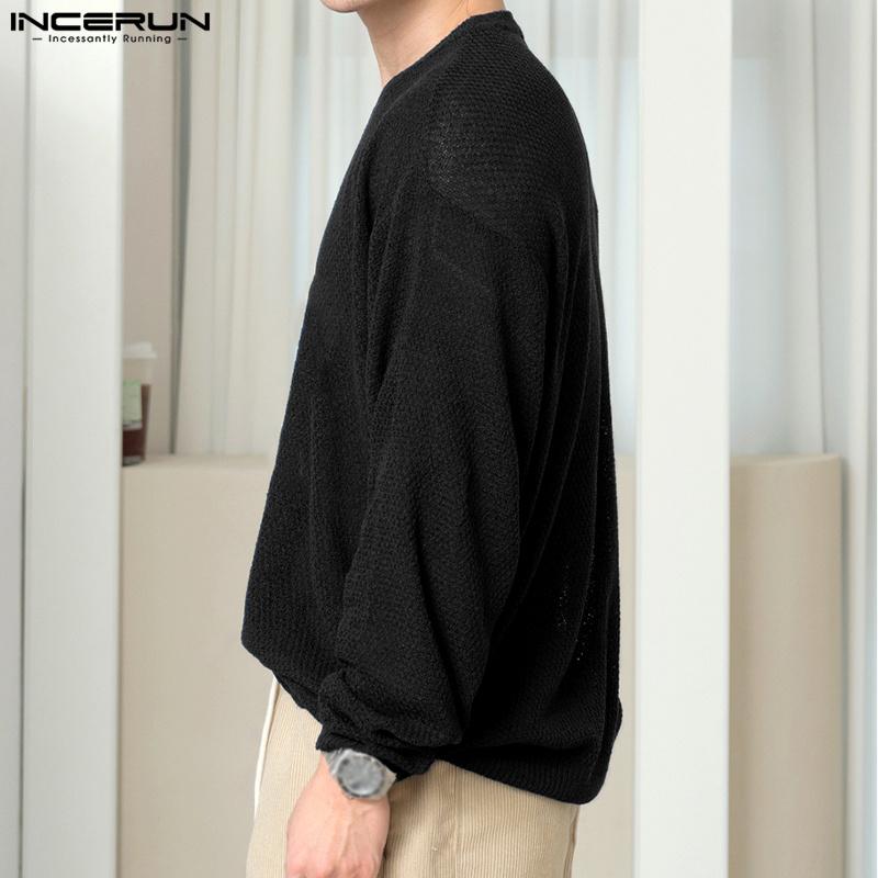 INCERUN Men Autumn Long Sleeve Thin Knitted Pullover Tops Undershirts