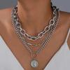 3pcs Vintage Multi-Layer Coin Pendant Necklace Set For Women Fashion Chic Thick Chain Necklaces Daily Wear Wedding Jewelry Gifts