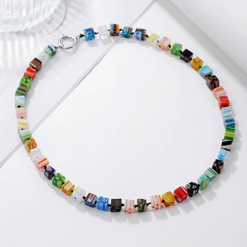 Handgefertigtes Murano Millefiori Kristallperlenarmband im geometrischen Stil für Modebegeisterte