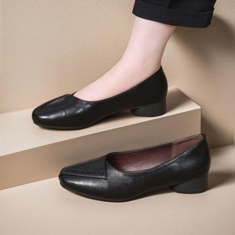 Autumn Fashion Trend Non-slip Light Mouth Single Shoes New Soft Leather Spring and Autumn Leather Shoes Retro Women's Shoes
