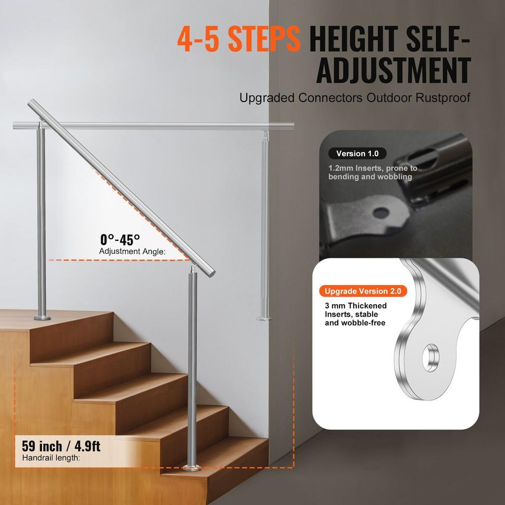 Corrimano da 59 pollici / 150 cm per gradini esterni, scala per anziani, portico, terrazza