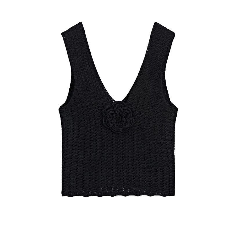 MD Spring/Summer New Women's Clothing Holiday Woven Female Style Flowers Knitting V-neck Strap Tank Top Sleeveless T-shirt 5703531