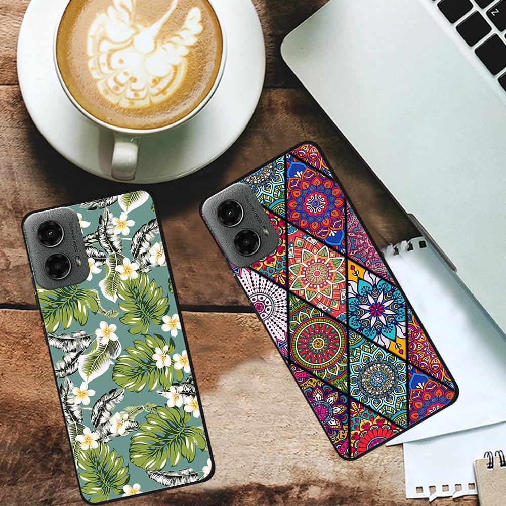 

For Motorola Moto G 5G (2024) Case Soft TPU Pattern Phone Cover Black/Rose