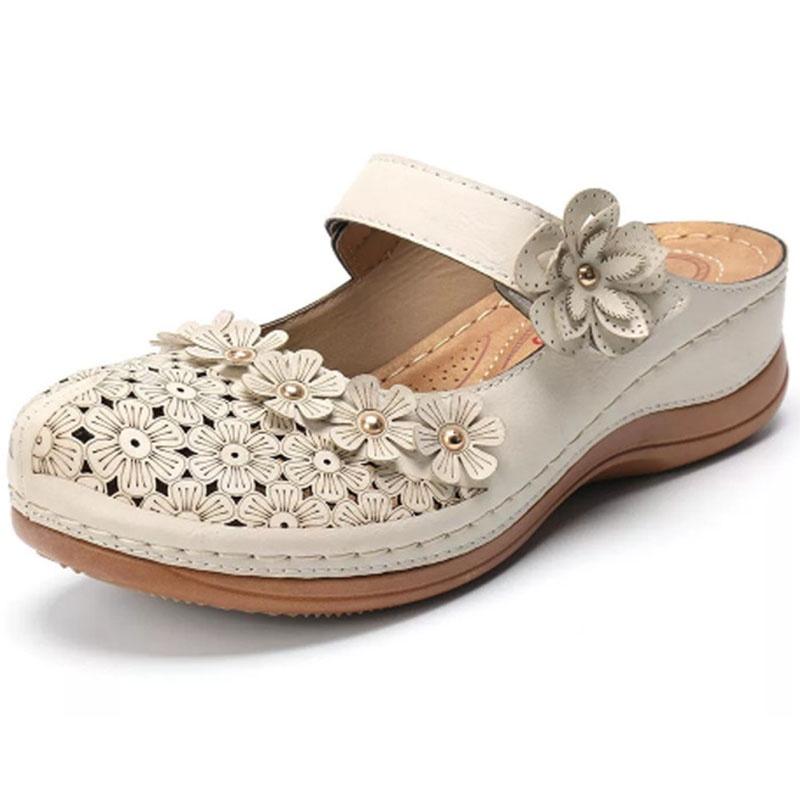 Women Summer Open Toe Floral Beach Walking Slip-on Sandals With Wedge Heel**
