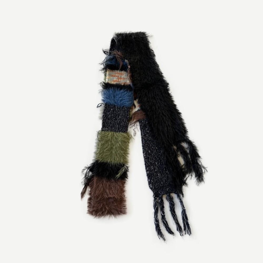 Soft Fabric Knitted Scarf Irregular Tassel Long Scarf Warm Stripe Scarf Autumn Winter