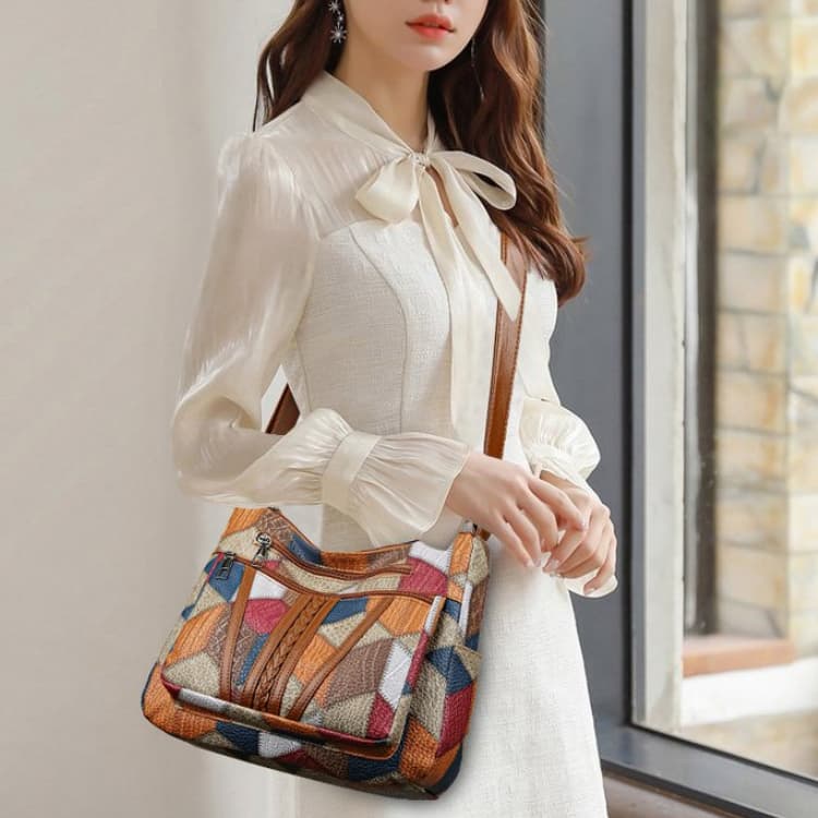 Damen Messenger-Tasche Schultertasche aus PU-Leder-Patchwork