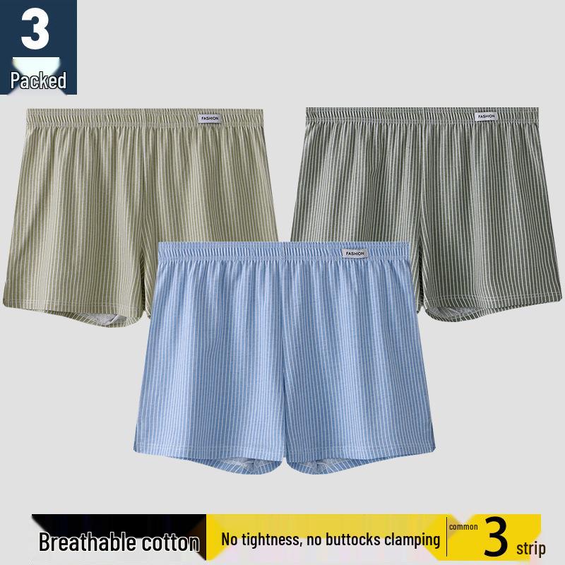 Herre Bomull Pustende Stripete Boksershorts - Løs Passform, Pluss Størrelse Sportsundertøy