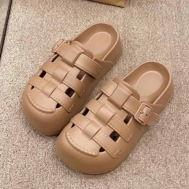Fashion Hollow Out Closed Toe Platform Sandals Women Summer 2025 Thick Bottom Eva Clogs Slippers Woman Soft Sole Non Slip Beach Slippers