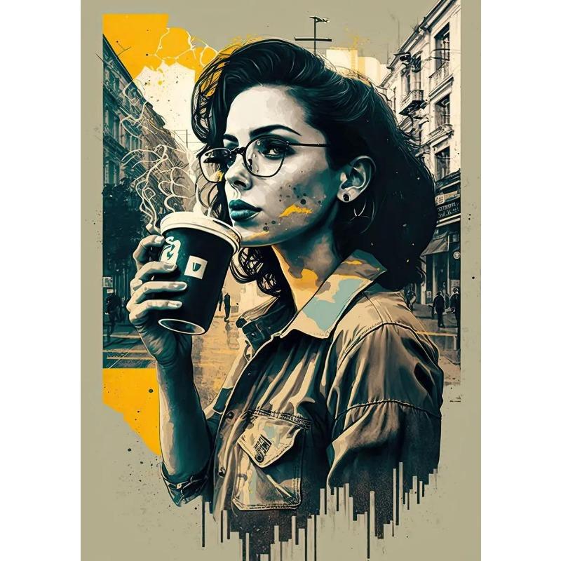 

Стильная черная женщина с кофе на холсте современный декор стен для кафе столовая дома модные настенные принты постеры 21cm×30cm NoFrame