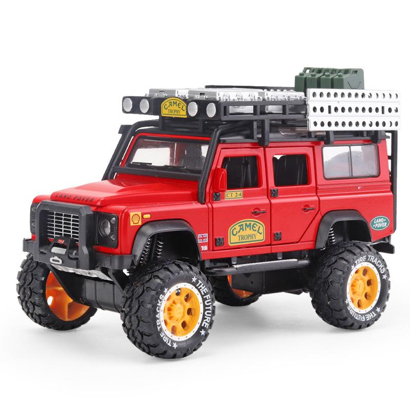 1:28 Scale Trophy Defender Hračky z tlakově lité slitiny Modely aut, Kovová autíčka s funkcí stahování Sbírky světel a zvuků Dárky