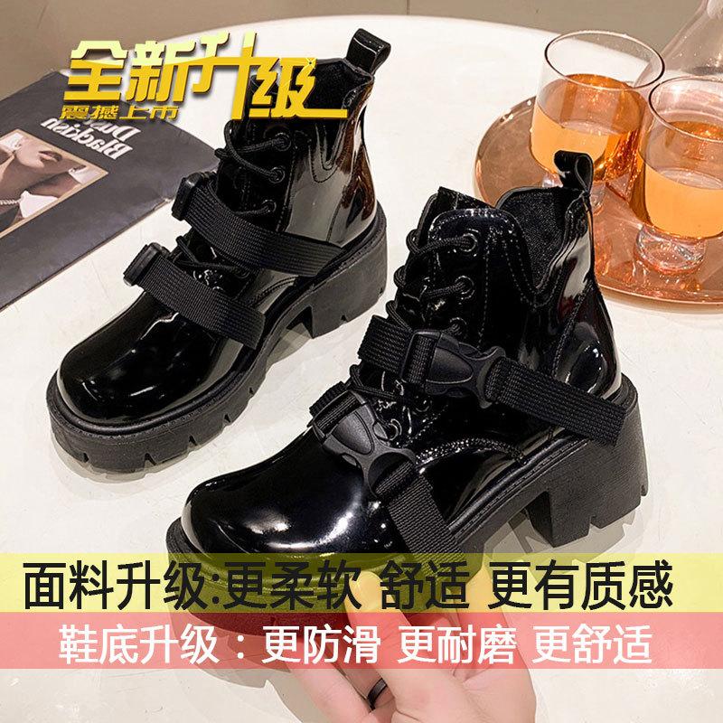 

Thick-soled Martin boots for women s autumn and winter 2025 new small height-increasing short boots sweet and cool wind patent leather velvet locomoti 35