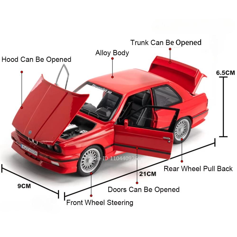 Scale 1:24 M4 M3 Car Model Toy Metal Diecast Doors Opened Supercar Exquisite Interior Design Models Office Table Ornament
