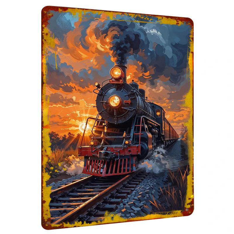 

Vintage Steam Locomotive Sunset Scenery Custom Metal Tin Sign Home Decor Wall Art 20x30cm（7.8x11.8inch）