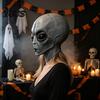 Maschera Alieno in Rete Trasparente Maschera Grigia di Halloween, Testa Intera in Lattice Cosplay UFO con Grandi Occhi Realistici, Morbido Oggetto di Scena per Feste Sci-Fi per Adulti, Scherzo
