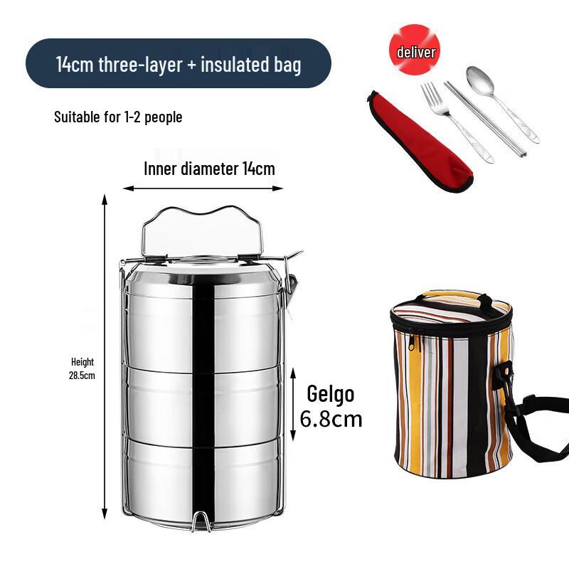 304 Stainless Steel 3-Layer Insulated Lunch Box