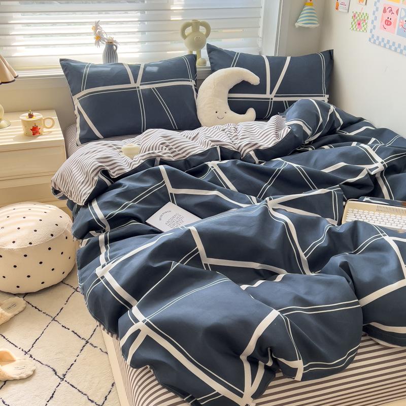 4Pcs Set Class A Maternal Infant Grade Small Fresh Grinding 4-Pcs Set Skin-Friendly Bed Sheet Washed Cotton Quilt Cover Dormitory 3-Piece Set