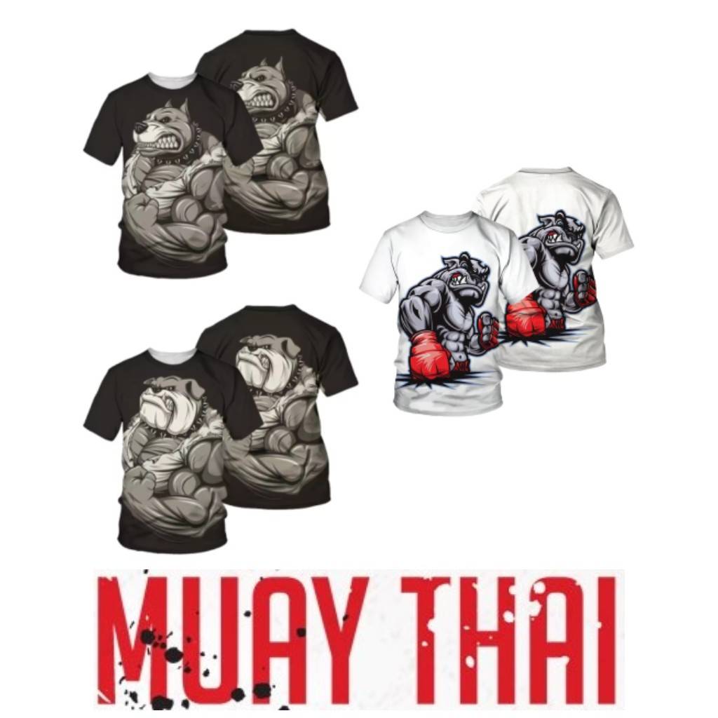 3D-trykk T-skjorter Muay Thai Kickboksing MMA Unisex Menn Kvinner Mote Streetwear Rund hals Kort ermet Barn Gutter T-skjorter Topper Boksing Bulldog