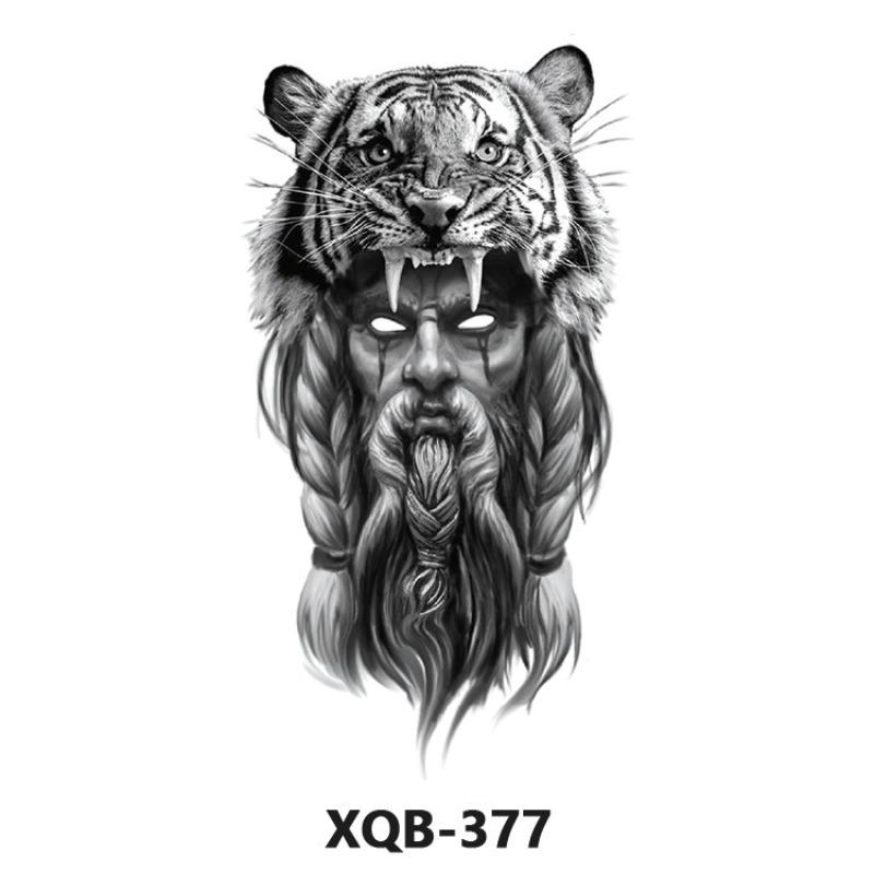 Tattoo Sticker Small Full Arm Animal Tiger Wolf Flower Arm Half Arm Waterproof Lasting Black and White Transfer Sticker
