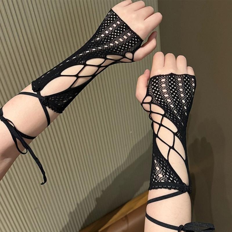 1pair Adjustable Long Arm Sleeves Women Hiphop Handsome Lace Wrist Covers for Cycling Running Hiking