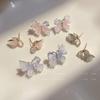 Summer Peach & Mist Blue Crystal Butterfly Earrings - Elegant Silver Needle Design for Women