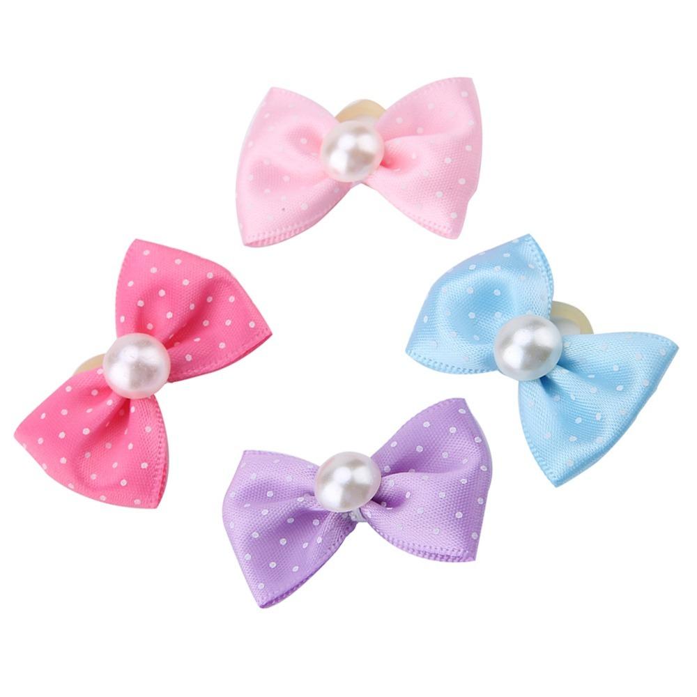20pcs Elastic Band Pet Pearl Hair Ties Polka Dot Pattern Dog Bow Hair Bands  Daily Decoration