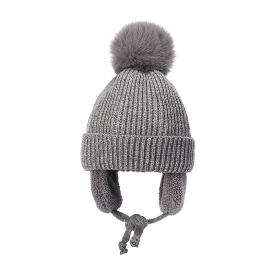 Children Hat Thickened Wool Knit Hat with Pom-Pom Ball Decor Extended Ear Flaps Design Fleece Lining Warm Winter Hat