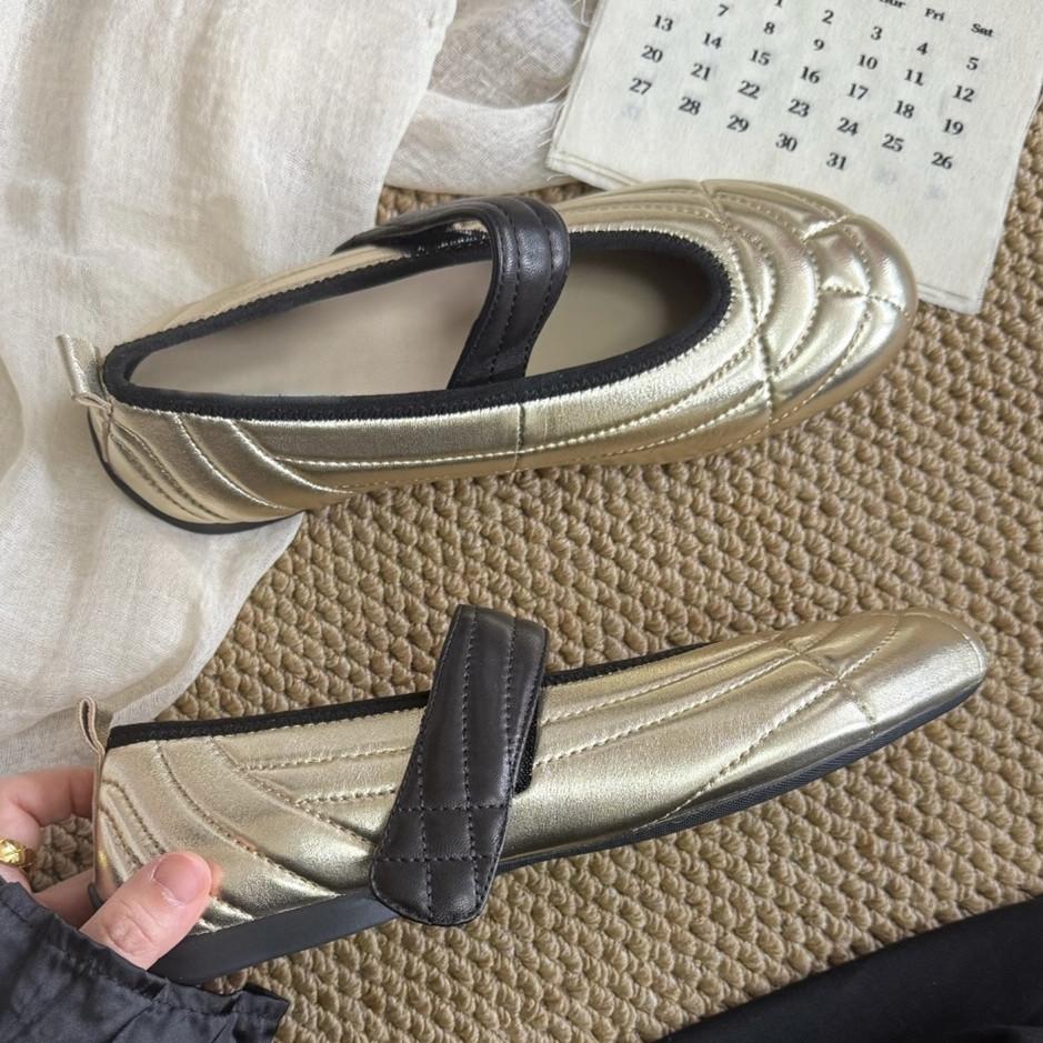 IPPEUM Women Ballet Sneakers Flats 2025 New Gold Mary Janes Shoes Ballerina Flat