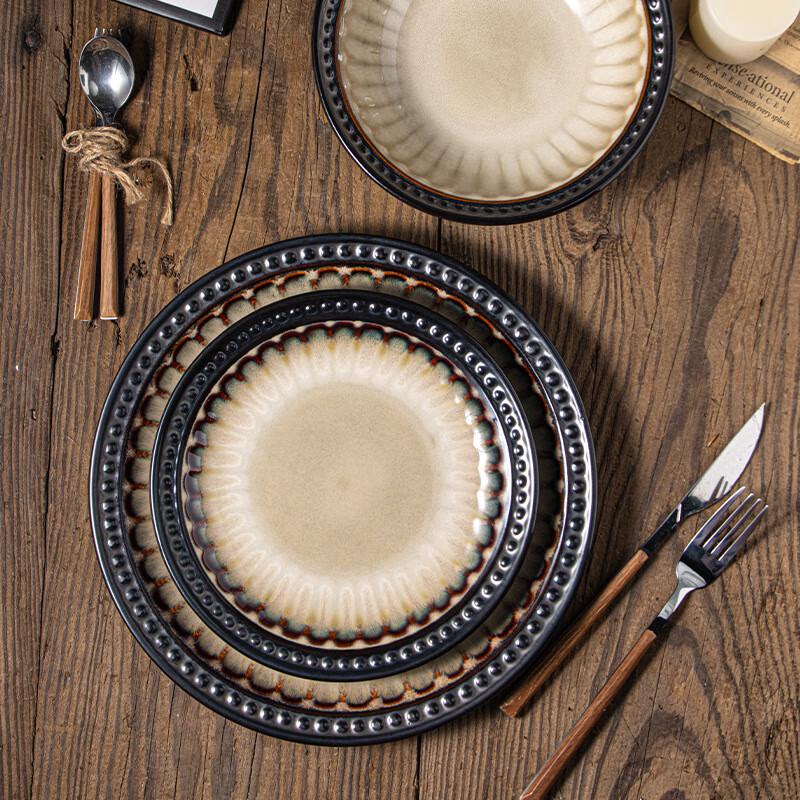 American Retro Embossed Ceramic Dinner Plate & Salad Bowl