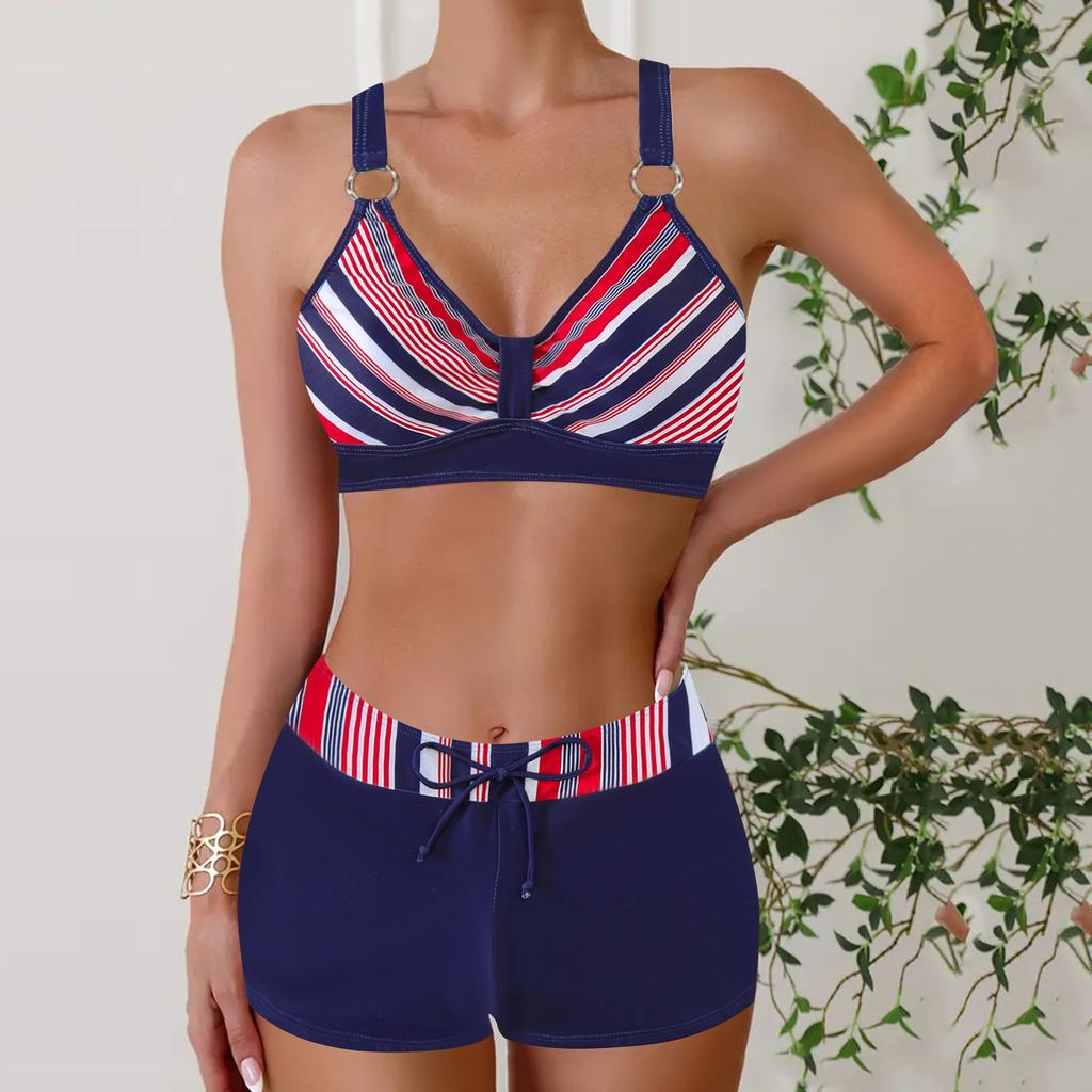 New flat-angle conservative color printing thin women's split bikini bikini swimsuit