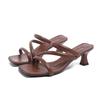 Fashion 2025 Summer New Fashion High Heel Slippers Women's Simple Outdoor Wearing Mid-high Heel French Style Multifunctional Sandals