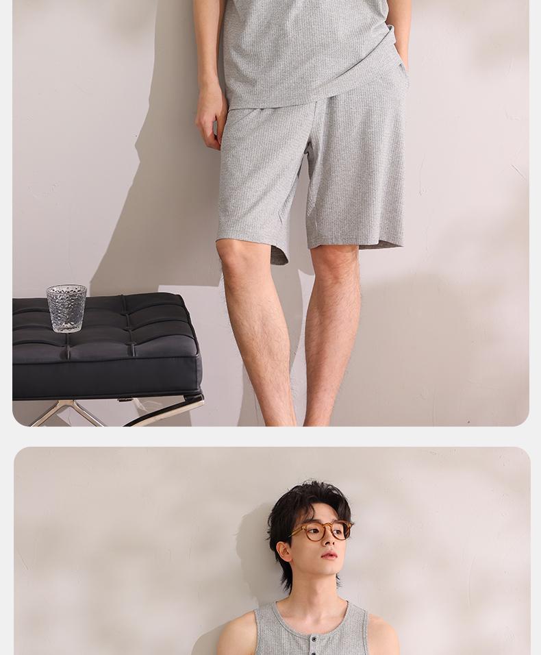Xuan Liang Men's Sleepwear Summer Thin Cotton Tank Top Sleeveless Shorts Set Large Size Waffle Cool Home Clothes