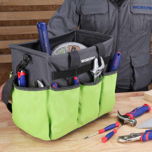 WORKPRO Tool Bag, Tool Storage Container, 330mm Wide X 250mm Deep X 310mm High, with Shoulder Strap, Large Capacity, 400*400D Oxford Cloth with Plasti