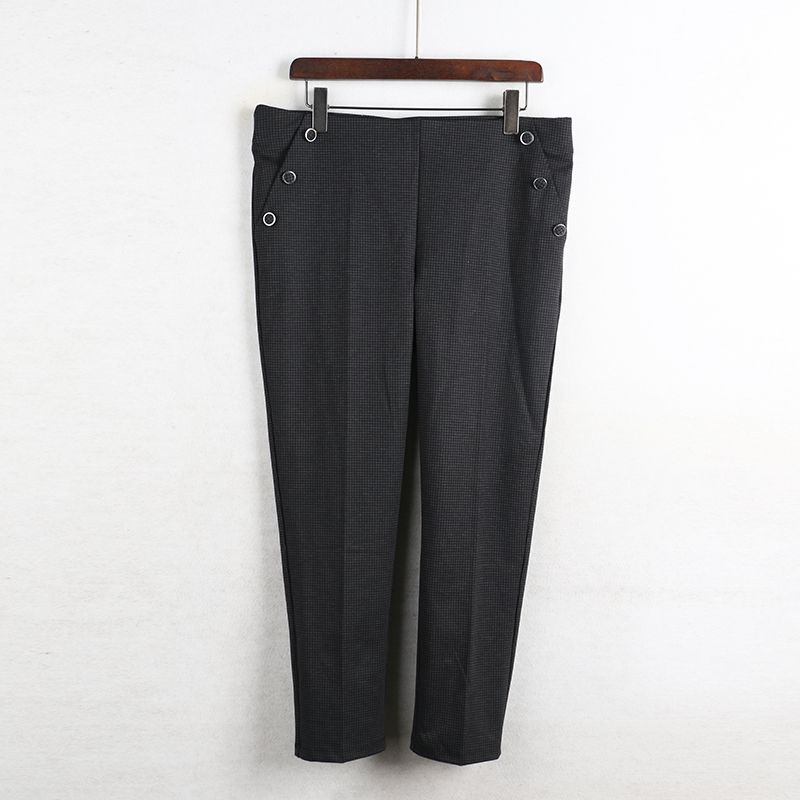 

Sunshine House Spring New Arrival Export European and American plus Size Women s Clothes Turtleneck Fine Plaid Casual Pants Skinny Pants Dark gray Waist 88