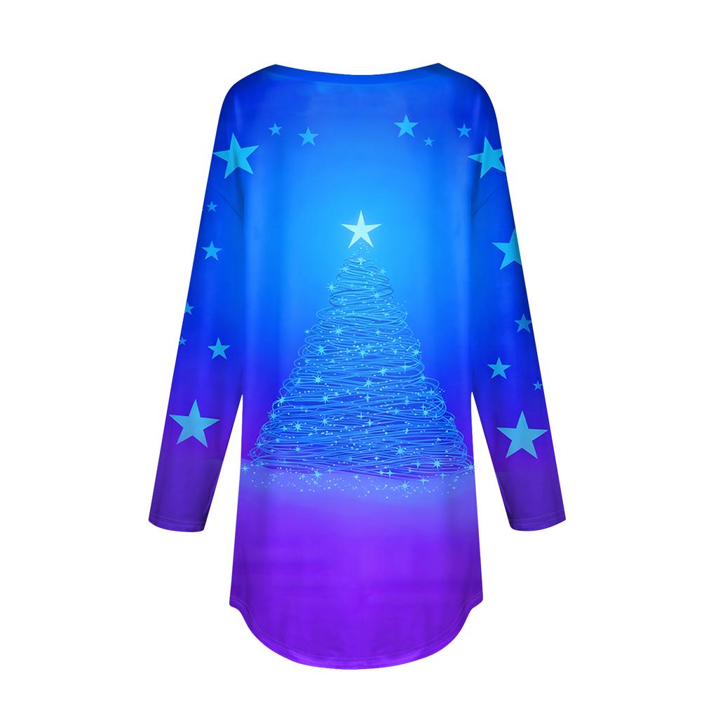 Dames Losse Comfortabele Casual Mode V-Hals Kerstprint Lange Mouw Hoodie