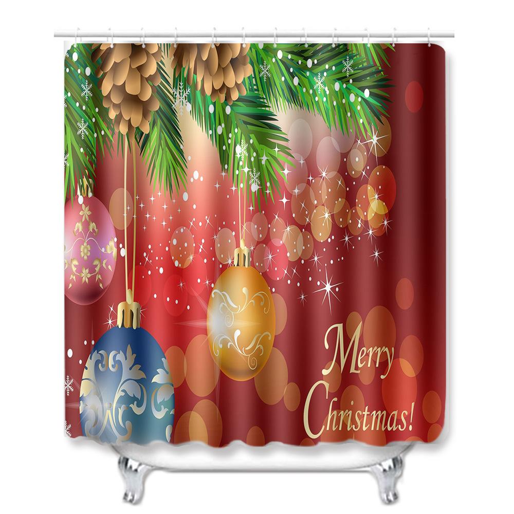 Christmas Printed Shower Curtain Floor Mat Four-Piece Bathroom Toilet Non-Slip Absorbent Carpet Toilet Non-Slip Door Mat