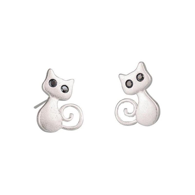 Cute Black Eyes Crystal Cat Stud Earrings for Teens Fashion Jewelry for Daily School Wear Birthday Gift for Girls