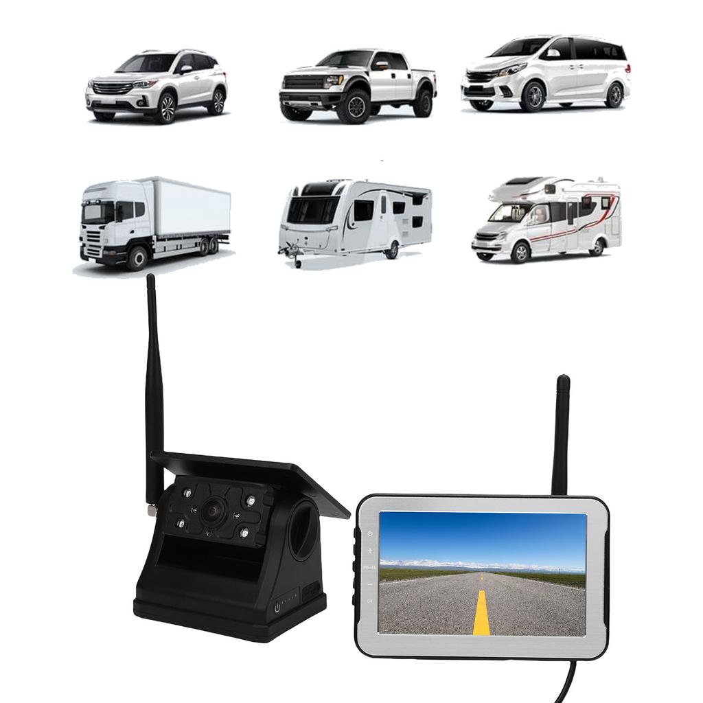 Magnetische Solar-Funk-Rückfahrkamera 5-Zoll-Display 1080P 150 Grad Weitwinkel 24 Stunden Akkulaufzeit 2,4-Hz-Signal Nachtsicht für Wohnmobil Anhänger LKW