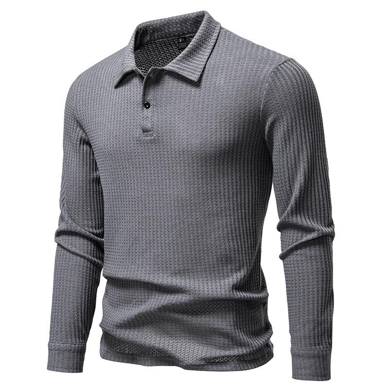 Men's Long Sleeve Polo Shirt Casual Textured Top for Men Spring Autumn Fashion Multi-Color Button-Down Collar Male Blouse