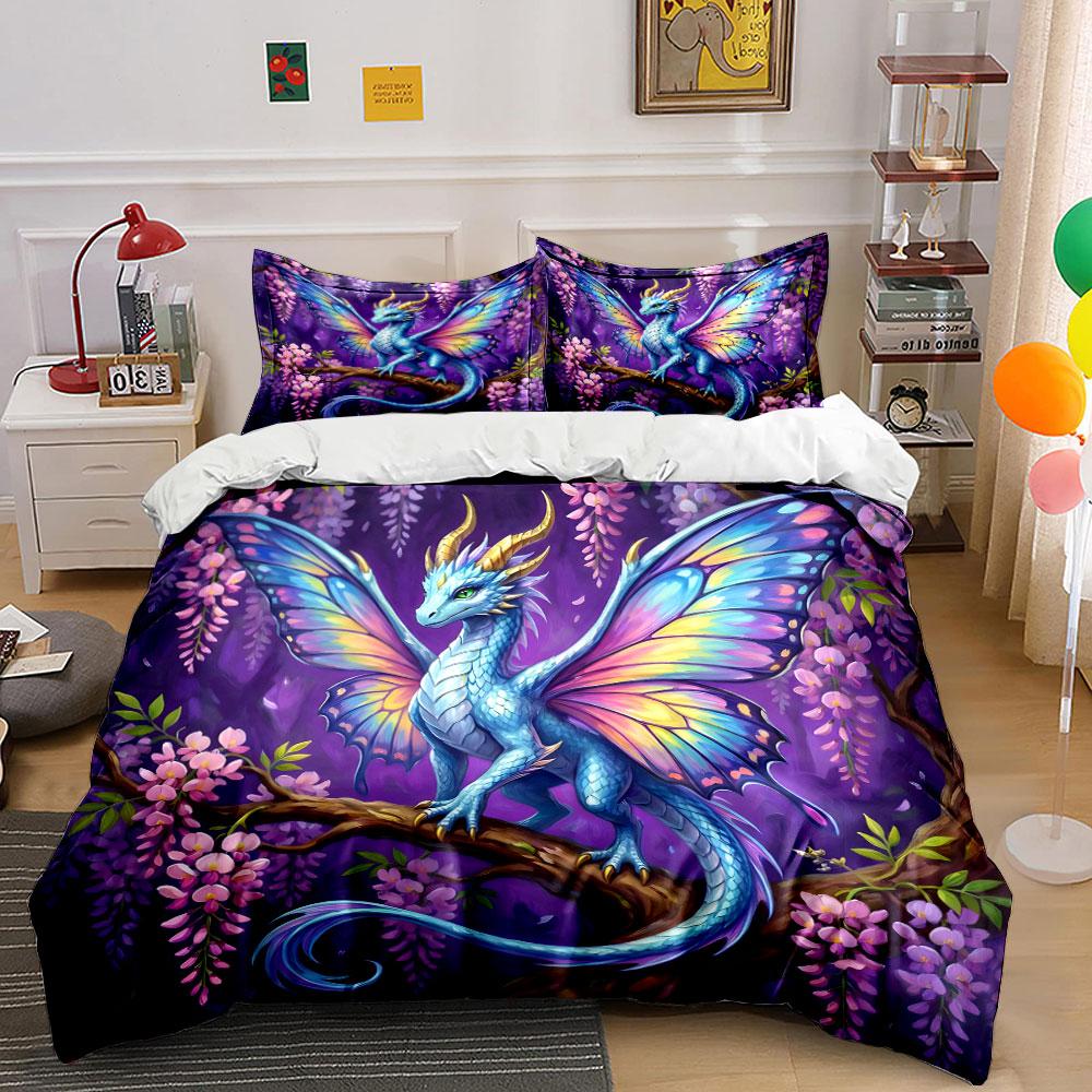 Fantasy Dragon with Colorful Wings Print Soft Comfortable Duvet Cover Bedding Set Included 1*Duvet Cover 2*Pillowcases