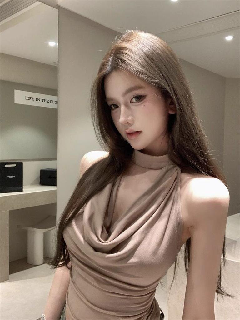 Black Pure Desire Spice Girl Neck Swing Neck Vest Women's Summer Waist Skinny Design Short Sexy Halter Top
