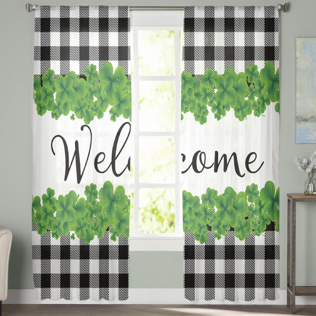 Black And White Checkered Background Tulle Curtains For Living Room Kitchen Sheer Voile Curtain Bedroom Window Panels