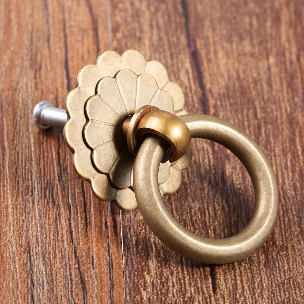 2Pcs Vintage Copper Round Ring Style Dresser Drawer Cabinet Pull Handle Knob for Wood Box Door Kitchen Home Decor with Screws