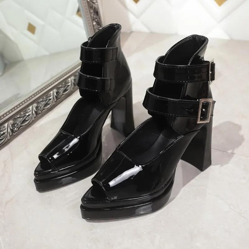 Fashion Block Heel Sandals Women's Summer French Vintage Platform Flat Strap High Heel Non-Slip Roman Sandals