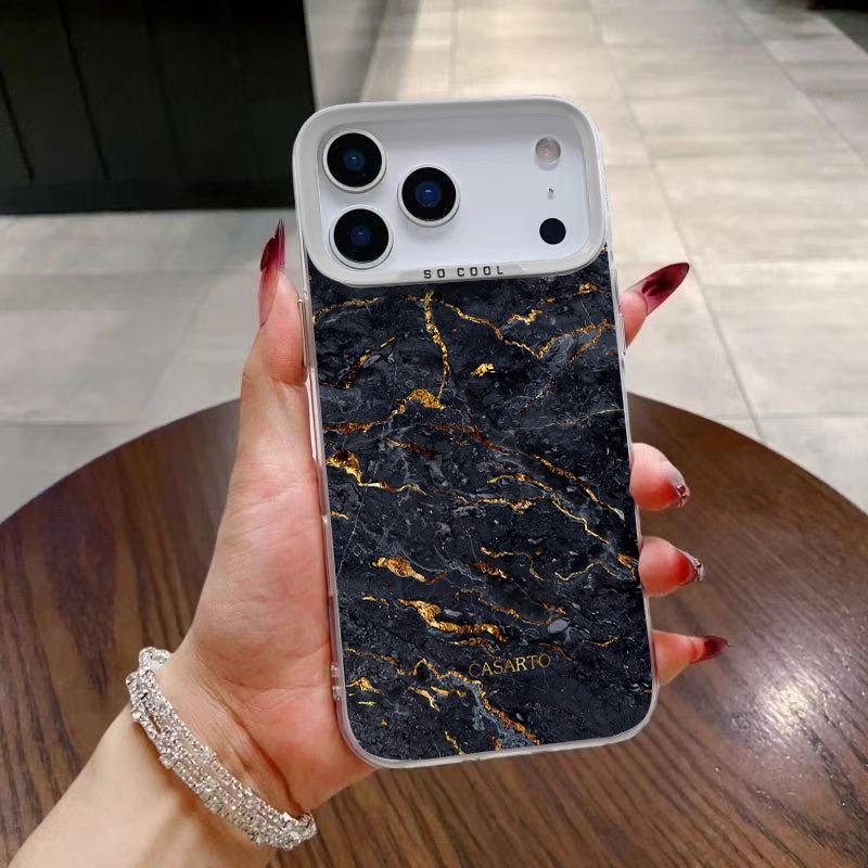 Marble Texture Silver Phone Case for iPhone 13 Pro/14/15/16/17 Pro Max