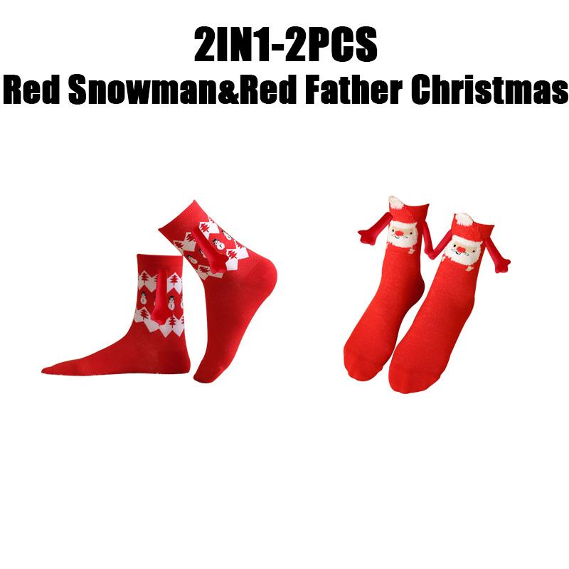 12PCS Christmas Socks Fall and Winter Cotton Magnet Hand-holding Socks Mid-calf Socks Cute Couple Socks Cartoon Christmas Socks