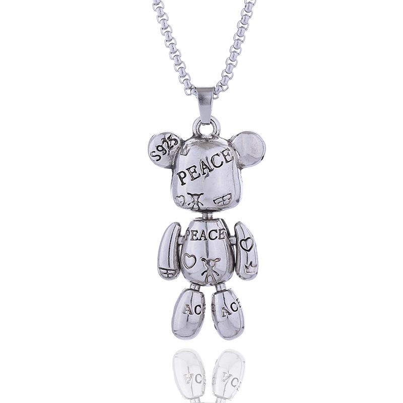 Violent Little Bear Titanium Steel Necklace for Men's Trendy Hip Hop Couple Punk Pendant Versatile Accessories for Women